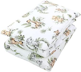 TupTam Juego de Edredón Infantil con Dibujos para Toda la Temporada Nórdica Almohada Plana 2pcs., Safari/León/Marrón/Hojas/Verde, 135x100 cm