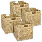 HMF Storage Basket, Woven Water Hyacinth Seagrass Basket, Set of 4, Suitable for Kallax, 32 x 34.5 x 32 cm