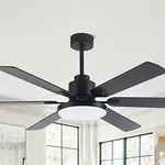 Ceiling Fans with Lights and Remote, 60 Inch Black Ceiling Fan with Light for Bedroom Living Room, Flush Mount Large Outdoor Ceiling Fans for Patios, Dimmable LED Chandelier, Reversible Blades, ETL