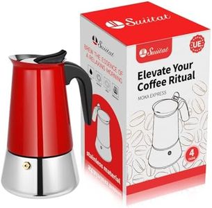 Suiitat Moka Pot, 4 Cups (7.1 oz) Stovetop Espresso Maker, 304 Stainless Steel Moka Pot, Induction Compatible, Red