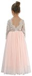 2Bunnies Girl Peony Lace Back A-Line Straight Tutu Tulle Party Flower Girl Dresses (Pink Sleeve Maxi, 9/10)