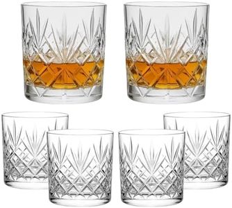 UNIQUE HOME LIVING Whiskey Glasses Set of 6 Vintage Whisky Tumblers 340ml Old Fashioned Drinking Glasses Clear Cut Glass Cups for Bourbon Brandy Rum Cocktail Glassware Barware Home Bar Party Men Gift