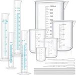 SPYLX Plastic Graduated Cylinder Beaker Set, Thick Lab Cylinders (10 ml, 25 ml, 50 ml, 100 ml), Beaker (50 ml, 100 ml, 250 ml, 500 ml, 1000 ml) with 3 Plastic Dropper 4 Stirring Rod 7.9 Inch