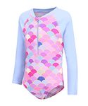 Moon Tree Girls One Piece Swimsuits Mermaid Bathing Suit Long Sleeve Rash Guard for Girls Pink Size 6