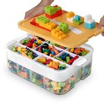 Kids Toy Storage Box for Lego Stackable Building Blocks Organizers Miniature Containers Bins with Base Plates Lids Portable Playroom Organization Brick Craft Board Adjustable Compartments Carry Case