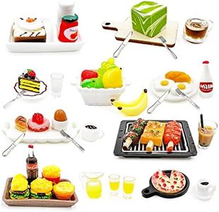 10 Set 50 Pieces Miniature Food Fits Doll Accessories Mini Drink Milk Hamburger Fries Cola Juice Plate Knife Fork Spoon Dessert Cake BBQ Milk Tea Fruit Fast Set Pretend Kitchen Play Toys Dollhouse