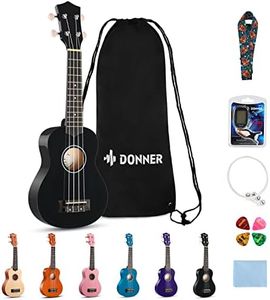 Donner Ukelele para Principiante Ukelele Soprano Kit 21 Pulgadas Ukulele Adulto con Bolso Correa Afinador, Color de Negro con Online Lección