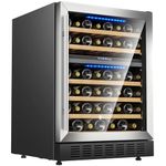 KingChii 24 Inch 46 Bottle Dual Zone Wine Cooler Refrigerator Professional Compressor, Stainless Steel & Tempered Glass For Red Wine, Champagne - Built-in or Freestanding for Home, Kitchen, or Office