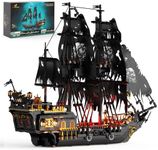 JMBricklayer Pirate Ship Building Toys with Lights, Pearl Pirate Ship Model Boat Kit 40002, Black Ship Toy Building Sets for Adult Boys Girls 14+, Home Office Decor(1713 PCS)