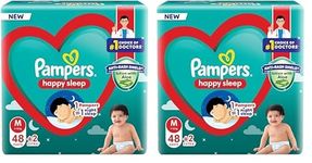 Pampers Happy Sleep Pant Style Baby Diapers, Medium (M), 50 Count, 1 Pampers : 1 Night Sleep, with Anti Rash Shield, 7-12 Kg Diapers (Pack of 2)