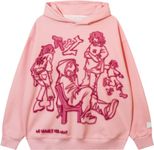 EUDOLAH Men and Women Unisex Y2K Character Graffiti Graphic Print Oversized Hoodie Long Sleeve Hiphop Sweatshirt (Large, Pink)