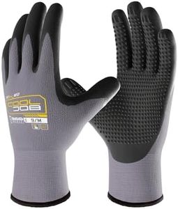 COOLJOB 3 Pairs Nitrile Rubber Coated Nylon Safety Work Gloves for Men, Dotted for Non-Slip Grip, Lightweight Breathable Seamless Knit, for Mechanics, Warehouse, Gardening, Grey, Large
