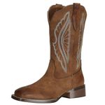 J's.o.l.e Women's Cowgirl Cowboy Boots Square Toe Wide Calf Western Work Boots Embroidered Brown Size 6