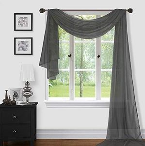 Sapphire Home Window Scarf Valance Curtains - Extra Long Sheer Valances for Windows - Voile Swag Curtains for Living Room, Kitchen, and Bedroom Decor, Weddings, Events - 54" x 216" - 1 pc - Charcoal