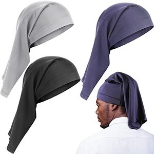 3 Pieces Satin Lined Dread Loc Cap Long Braid Cap Elastic Dreadlock Tube Sock for Full Cover Hair Stocking Night Sleep Bonnet (Gray, Blue, Black)