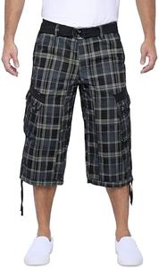 X RAY Men's Belted Long Cargo Shorts for Men, Below Knee Length Mens Cargo Shorts, 3/4 Pants (Big and Tall Shorts for Men) Plaid Black 33