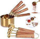 PrettyFine Collection 8 Piece Gold Measuring Cups Set and Measuring Spoons, Golden With fragrant wood Handles-Complete Set of Measure Cups and Spoons For Cooking and Baking.…