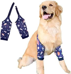 PriPre Dogs Knee Protector Pad for Calluses, Dog Knee Brace, Front Elbow Support Wrap, Dog Sleeves for Wounds Dog Elbow Callus Treatment for Medium Large Dogs with Scarf （2XL Stars）