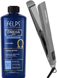 Kit Felps Professional Omega Zero Nanoplastia Thermal Sealing Kit, 16.9 fl oz, with Lizz Original Extreme Titanium Flat Iron, 500°F, LCD Display