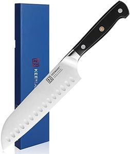 KEEMAKE Santoku Knife 7 inch, Japanese Chef Knife with High Carbon German Stainless Steel Blade, Sharp Kitchen Knife with Ergonomic Black Handle Professional Cooking Knife with Gift Box