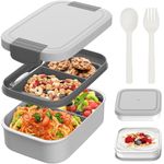 BIBURY Lunch Box, Upgraded Leakproof Bento Box for Kids Adults, Lunchbox with 4 Compartments, Cutlery and 2 Sauce Pot Set, BPA Free, Microwave and Dishwasher Safe Snack Box Sandwich Box, 1.9L, Grey