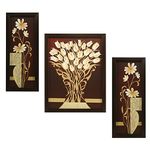 Indianara 3 Pc Set of Flower (995) Paintings Without Glass 5.2 X 12.5, 9.5 X 12.5, 5.2 X 12.5 Inch-Multicolour