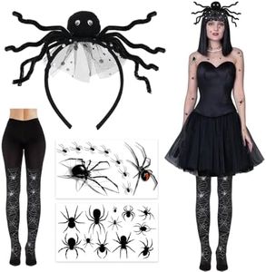 4 Piezas Disfraz Araña Halloween, Disfraz Mujer Araña, Diadema Araña, Medias Telaraña Niña, Tatuajes Temporales Arañas, Disfraces para Mujer de Halloween, Disfraz para Adultos Fiesta de Cosplay