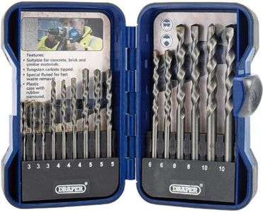 Draper 15-Piece Masonry Drill Bit Set – Tungsten Carbide Tips, Heavy Duty Case