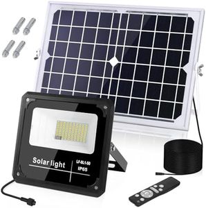 Ikuby Outdoor Solar Flood Light Dusk to Dawn 10W 6V 350*235mm Solar Panels,96 Leds 1000 Lumens Waterproof IP65 with Remote Control,Security Lighting for Yard Garden Gutter Swimming Pool Pathway Area