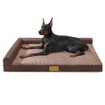 Patas Lague Orthopedic XXL Dog Bed for Extra Large Dogs 122x76cm, Waterproof L Shaped Big Large Dog Sofa Beds with Removable Washable Cover, Soft Pet Couch Bed Mat with Nonskid Bottom, Brown