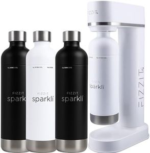 Fizzit Spärklï Carbonated Water Soda Maker in White with 2 Black Stainless Steel Bottles & 1 White Stainless Steel Bottle