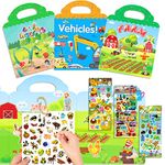 Reusable Sticker Books Toys for 2 3 4-Year-Old Boys Girls, Birthday Gifts 3 Pack Reusable Clear Stickers for 2-5 Old Kids with 3 Colorful 3D Sticker Books Learning Toys (Transportation+Farm+Insect)