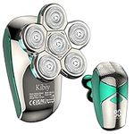 Head Shavers for Men, Kibiy Upgrade 5-in-1 Bald Head Shaver Cordless LED Mens Electric Shavers IPX7 Waterproof Wet Dry Rotary Shaver Grooming Kit with Beard Clippers,Type-C Charge (Green)