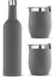 Wine Chiller Gift Set - Vacuum-Insulated Wine Bottle 750ml & Two Wine Tumbler With Lids 16 oz. Made of Shatterproof 18/8 Stainless Steel & BPA-FREE Lids, Perfect Wineglasses for Travel, Picnic, Etc.