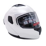 Motorcycle Casco Dual Visor Flip up Modular Full Face Helmet DOT (White, Large)