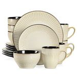 vancasso Guto Dinnerware Set, Stoneware Embossed Vintage Look Beige Dinnerware Tableware, 16 Pieces Dinner Service Set for 4, Include Dinner Plate, Dessert Plate, Cereal Bowl and Mug