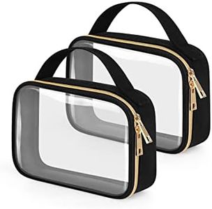 Wedama TSA Approved Toiletry Bag, 2 Pack Clear Makeup Bags with Handles, Quart Size Clear Toiletry Bags, PVC Clear Cosmetic Bags for Women and Men, Carry on Airport Airline Compliant Bag, Black