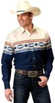 ROPER Men's Vintage Southwestern Border Print Long Sleeve Pearl Snap Western Dark Blue XX-