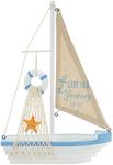 Juvale Life is A Journey, Enjoy It Wooden Sailboat Model with Flag, Net, Starfish, and Floating Tube for Nautical Home and Bathroom Boat Decor, Countertop, Shelf (13x8x3 in)