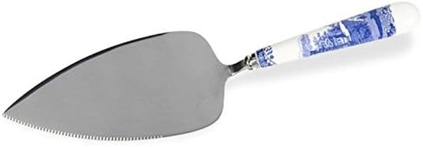 Spode Blue Italian Collection Cake Server, Stainless Steel Cake Knife with Porcelain Handle, Perfect Wedding Cake Cutter for Cakes, Pies, and Desserts