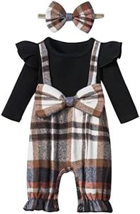 Queenstyle Baby Girl Clothes 12-18 Month Baby Girl Outfits Baby Girls' Clothing Onesie Baby Girl Outfits Long Sleeve Jumpsuit Baby Girl Fall Winter Outfits Black Plaid Romper Infant Girl Clothes