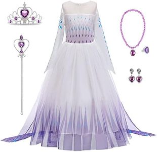 Kosplay Fille Robe de Princesse Elsa et Accessoires Reine des Neige 2 Déguisement Costume Anniversaire Fête Halloween Noël Partie Carnaval Cosplay Enfant Robe de Soirée