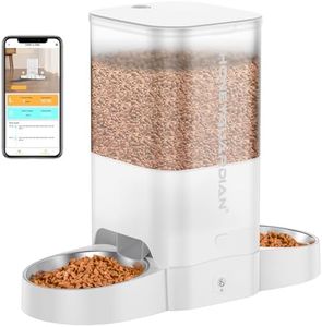 HoneyGuaridan 5L Automatic Cat Feeder for Two Cats, 2.4G WiFi Enabled Smart Feed Pet Feeder with Stainless Steel Bowl,APP Control Dispenser, Dual Power Supply,Desiccant Bag,10s Meal Call White