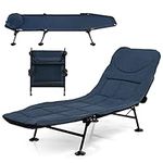 COSTWAY Folding Camping Bed, Outdoor Sleeping Cot with Detachable Mattress, 6-Position Adjustable Backrest & 360° Swivel Foot Cover, Portable Camp Lounge Chair for Travel Beach Office (Navy)