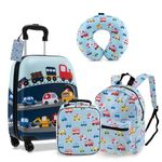 GYMAX 5Pcs Kids Luggage Set, 13" Backpack & 16" Children Hardshell Suitcase with Wheels, Neck Pillow, Insulated Lunch Bag & Name Tag, Toddler Carry On Luggage Set for Travel School (Blue)