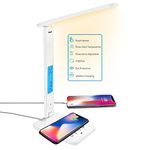 BelonLink Desk Lamp with Wireless Charger, USB Charging, Touch Control, Calendar Thermometer Alarm Clock, LED Table Lamp with Adjustable Color and Brightness, for Study,Reading,Office and Bedroom