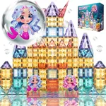 Little Pi Mermaid Princess Magnetic Building Blocks Castle - Magnet Tiles Doll House - Educational Stem Playset Toddler Toys - Birthday Gift for Kids Age 3 4 5 6 7 8 Year Old Girls & Boys