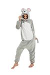 EJsoyo Onesie Adult Reindeer Costume Dinosaur Sleepwear Animal Lion Mouse Cosplay Pajama Teens Halloween Costume (Medium, A Mouse)