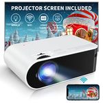 Mini Projector with Projector Screen, BACAR 6000 Lux Portable Projector Support 1080P HD 200" Display Compatible with HDMI USB VGA AV TF iOS & Android PS5 Home Outdoor Movie Projector