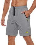 TACVASEN Sports Shorts Mens Gym Jogging Shorts with Zip Pockets Cycling Run Workout Short Summer Outdoor Shorts Basketball Football Shorts Training Shorts, Light Grey, 36